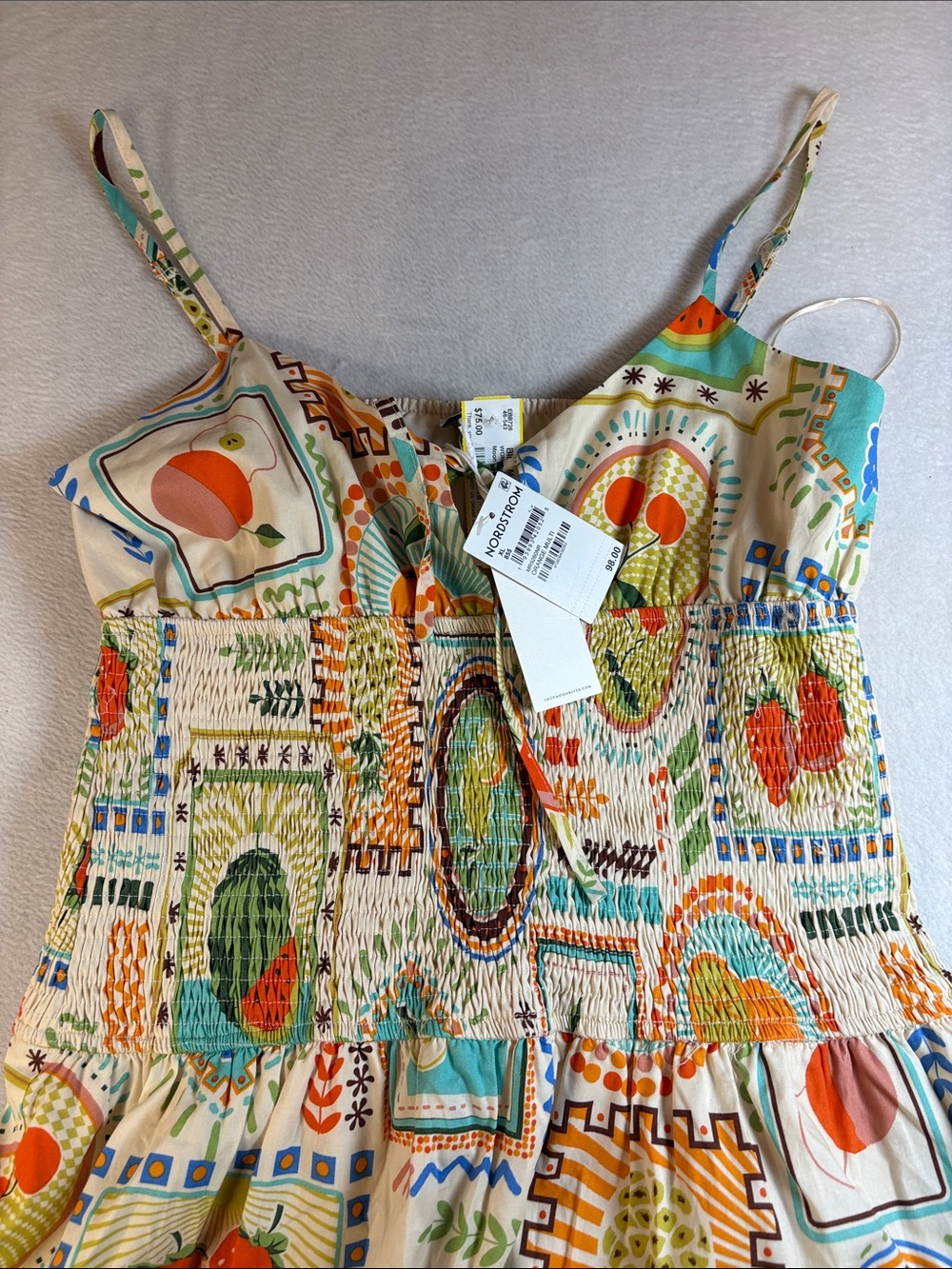Moon River Cream Maxi Dress with Orange, Green & Blue Print - Picture 6 of 8
